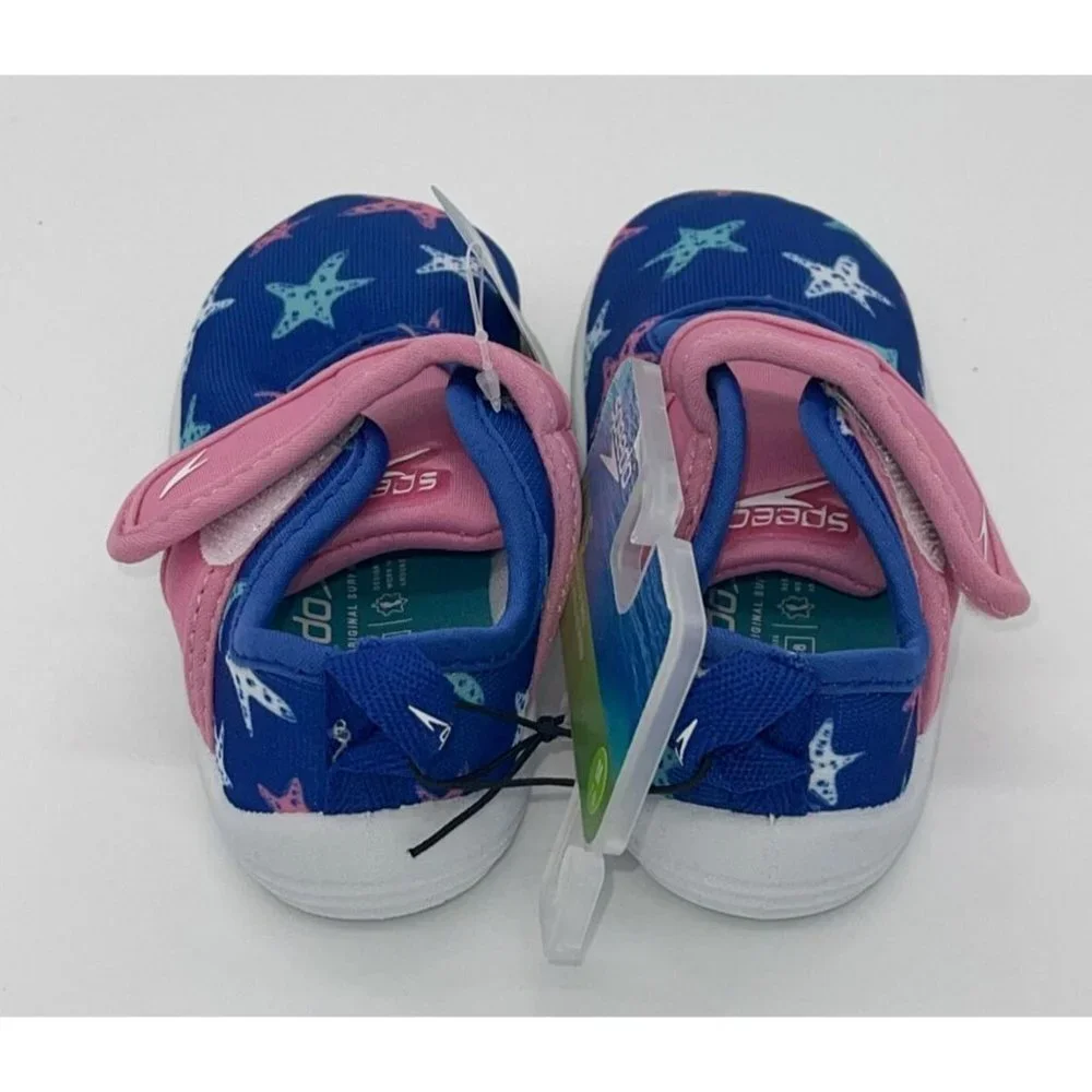 NWT Speedo Girls Kids Medium 7/8 Shore Explore Water Shoes Blue Pink White Stars